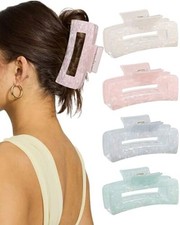 4Pcs Large Acrylic Hair Claw Clips, Nonslip Cute White Pink Blue Cyan