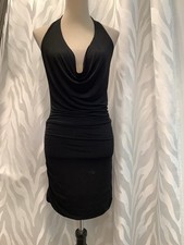 Guess Black Cowl Neck Halter Open Back Ruched Stretch Bodycon Mini Dress S