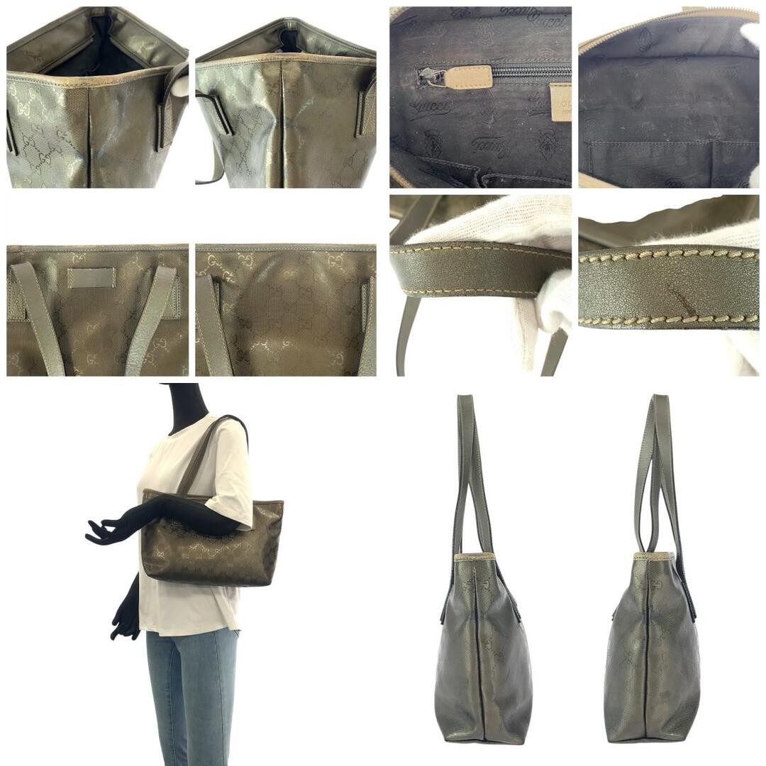 Gucci GG Implement Tote Bag Greige Canvas Leather Used Branding thumbnail 3