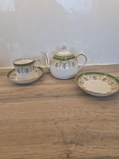 Copeland Spode White Green & Gold Tea Pot, Cup & 2 Saucers Vintage China