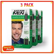 Just For Men H-45 DARK BROWN Hair color Shampoo In  3 pack  green