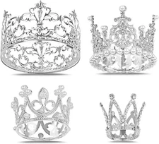 "4 PCS Gold Crown Cake Toppers, Mini Crowns for Flower Bouquets Small Tiara... "