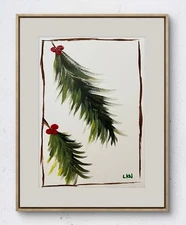 Laeknapes 10x7 Original Abstract Paper Museum Home Painting Artwork Mistletoe