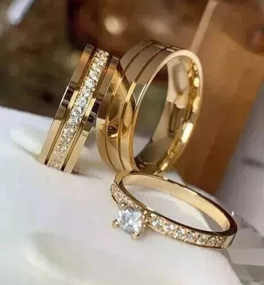 Round Cut 2Ctw D/VVS1 Moissanite His /Her Trio Ring Sets 14K Yellow Gold Plated