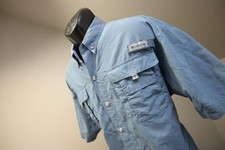 Columbia PFG Super Bahama Vented Fishing Shirt Omni-Shade Blue Mens Large