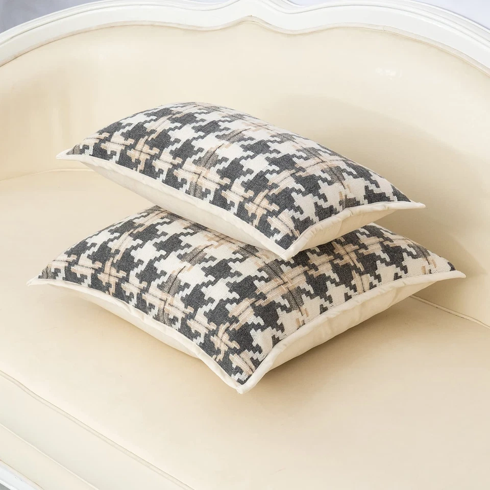 Funda Cojín Pata de Gallo 20 x 20 Pulgadas Marrón Claro Blanco Oscuro Lujo... Foto 4 de 4