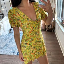 urban outfitters yellow floral button down mini dress bettie twist front size sm