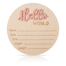 Newborn Announcement Sign, 5.9In Wooden Hello World Baby Welcome Sign Brth