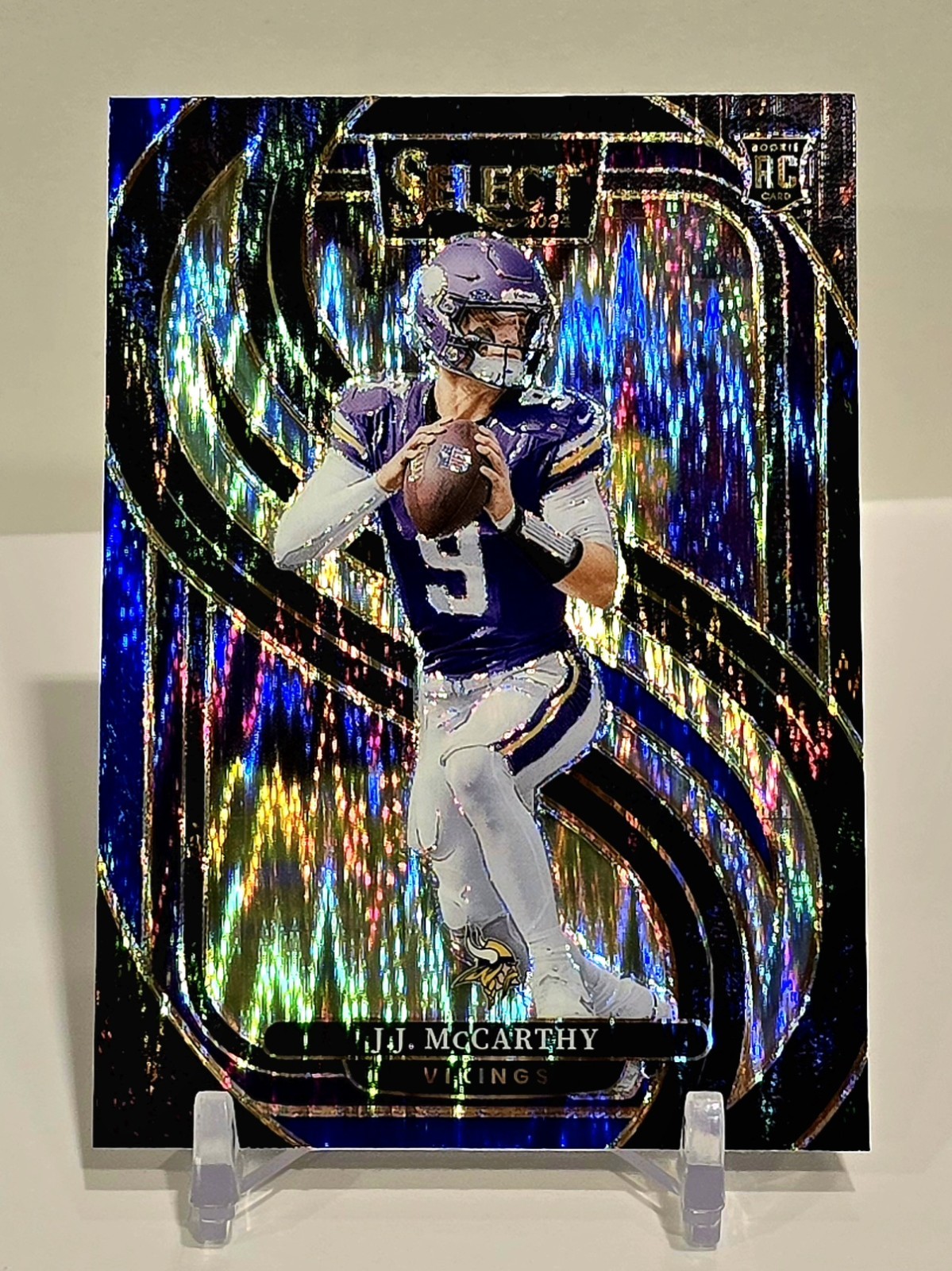 2024 PANINI SELECT JJ MCCARTHY ROOKIE RC PREMIER LEVEL BLACK & BLUE SHOCK PRIZM