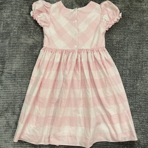 Darling Mae Pink Plaid Lace Dress Puff Sleeves Girls Size 7 Cotton Fancy - Picture 7 of 10