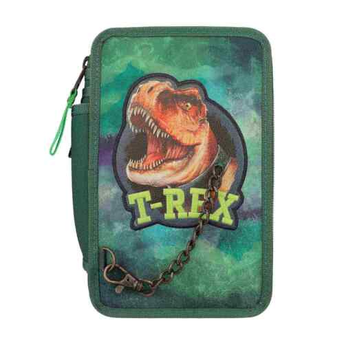 Dino World 3-krotna torba sprężynowa z łańcuszkiem T-Rex z długopisem Dino Fans Szkoła - Zdjęcie 1 z 8