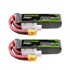 2X OVONIC 14.8V 80C 4S 450mAh Lipo Battery XT30 Long size For RC Drone FPV Quad
