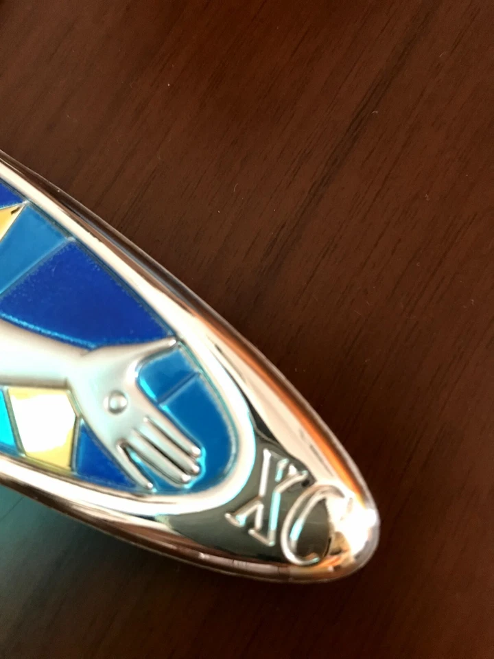 Crocifisso Argento Sterling 925 33X25Cm Da Parete (Azzurro E Oro) - Immagine 3 di 3