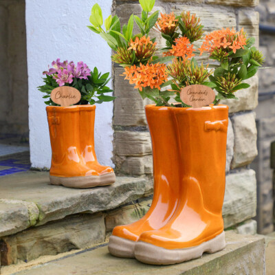 Personalised Wellington Boot Planter Home Garden Flower Vase Plant Pot Gift  UK