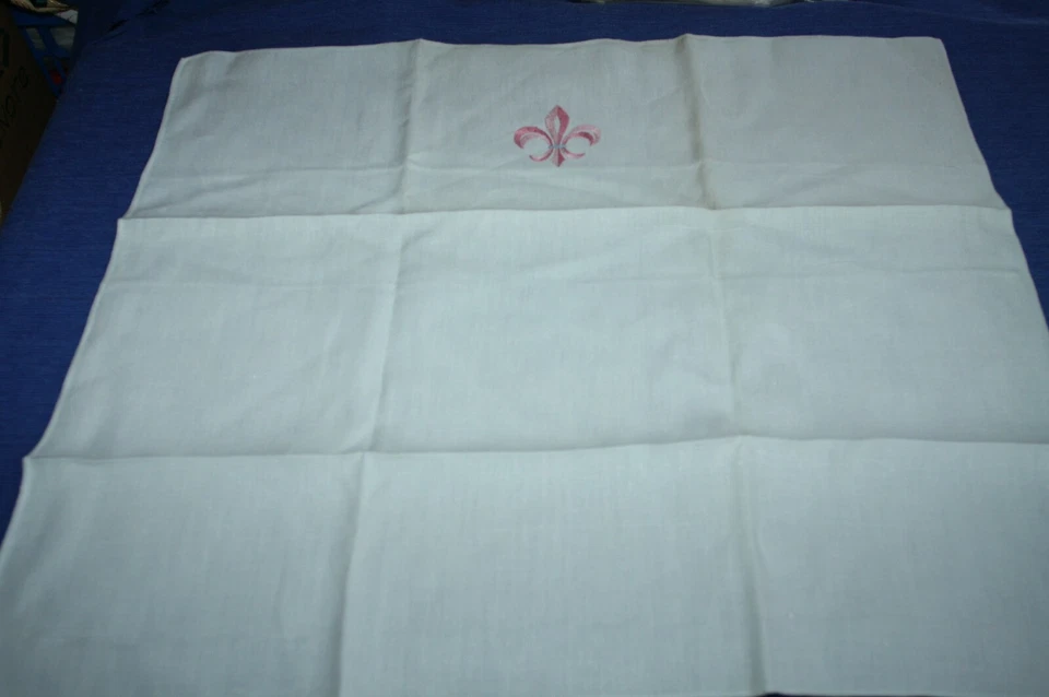 Lot N°52  de 6 serviettes de table fil de lin gris-bleu très clair fleur de lys - Photo 3/4