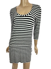 Kenneth Cole Reaction Size M Pullover Dress Gray,Black Gold Stripe 3/4 Sleeve
