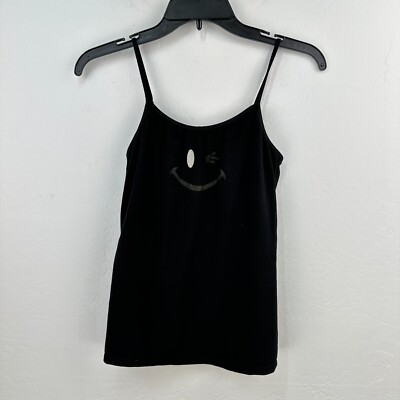 Vintage 90s Joe Boxer Tank Top Women M Black Spaghetti Strap Stretch Smile Wink