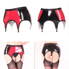 Sexy Women's Suspender Belt with Tights Patent Leather 4 StrapsTights Lingerie