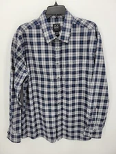 Jos A Bank Traveler Shirt Mens XL Blue Plaid Tailored Fit Button Up Long Sleeve
