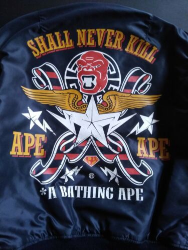 Vintage Bape REAL McCoy A Bathing Ape MA-1 Flight Bomber Jacket Bape Dark Navy M - Picture 3 of 12