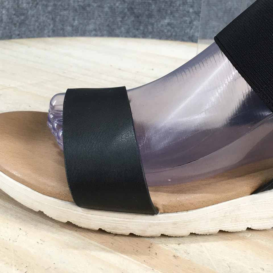 Sandalias Kensie Mujer 10 M Everlee Informales Punta Abierta Cordones Tela Negra Cuña Foto 4 de 4