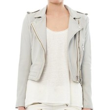 Iro Lamb Leather Moto Jacket Size 38 / Us Small Light Gray Nwt Deadstock