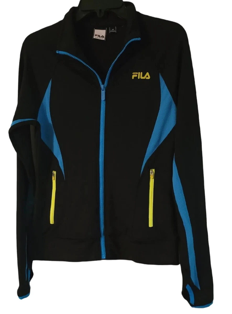 Fila Sport Performance Full Zip Fitted Athletic Jacket sz XS Black Teal  Yellow | eBay