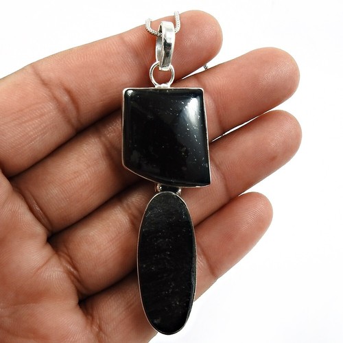 Birthday Gift Natural Black Tourmaline Pendant Healing 925 Silver D40 - Picture 5 of 7