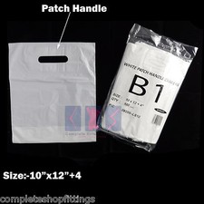 New White Patch Handle Carrier Gift Retail Shopping Plastic Bags for Retail Shop