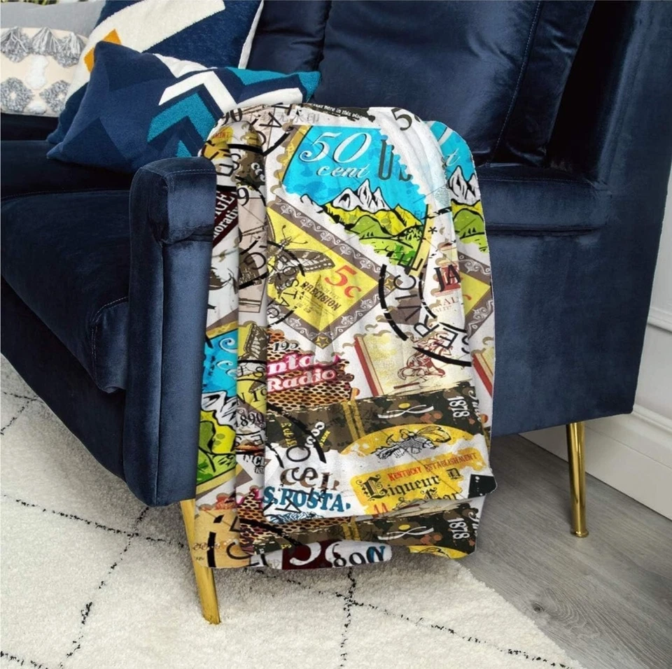 R. Prince Stamps Printed Fleece Polyster Throw Blanket NEW Soft Blanket - Image 2 of 4