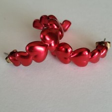 SHINY RED METAL HEART SEMI HOOP EARINGS not heavy on ears 