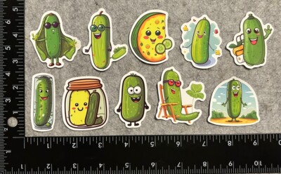 Lot of 10 Assorted Cartoon Pickle Cucumber Stickers