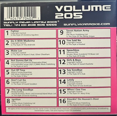 SF205        SUNFLY KARAOKE CDG VERY RARE, NOT SOLD IN THE USA  LOT UK