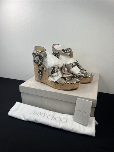 Jimmy Choo Aleili 100 Platform Wedge Heel Sandal Natural Snake Leather EU 39.1/2 - Picture 6 of 19