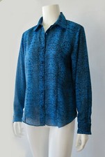Vintage 70s 80s Yves St Clair Cobalt Semi Sheer Snake Skin Pattern Blouse S