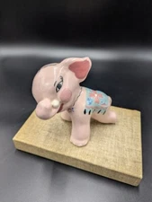 Vintage Kay Finch Pink Baby Elephant Figurine Winking Circus CA Pottery Ceramic