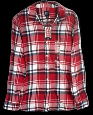 NWT ~ GAP Women's Candied Apple Red Flannel Button-down Shirt Size XL