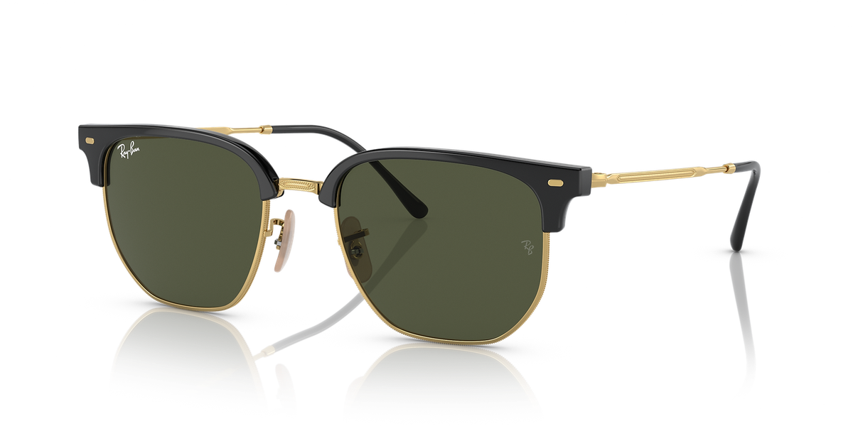 Ray-Ban New Clubmaster Black On Gold/Green Classic 53mm Sunglasses