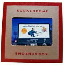 Kodachrome Red Border Slide | *1949* SHELL GASOLINE OIL/GAS Billboard Sign Ad