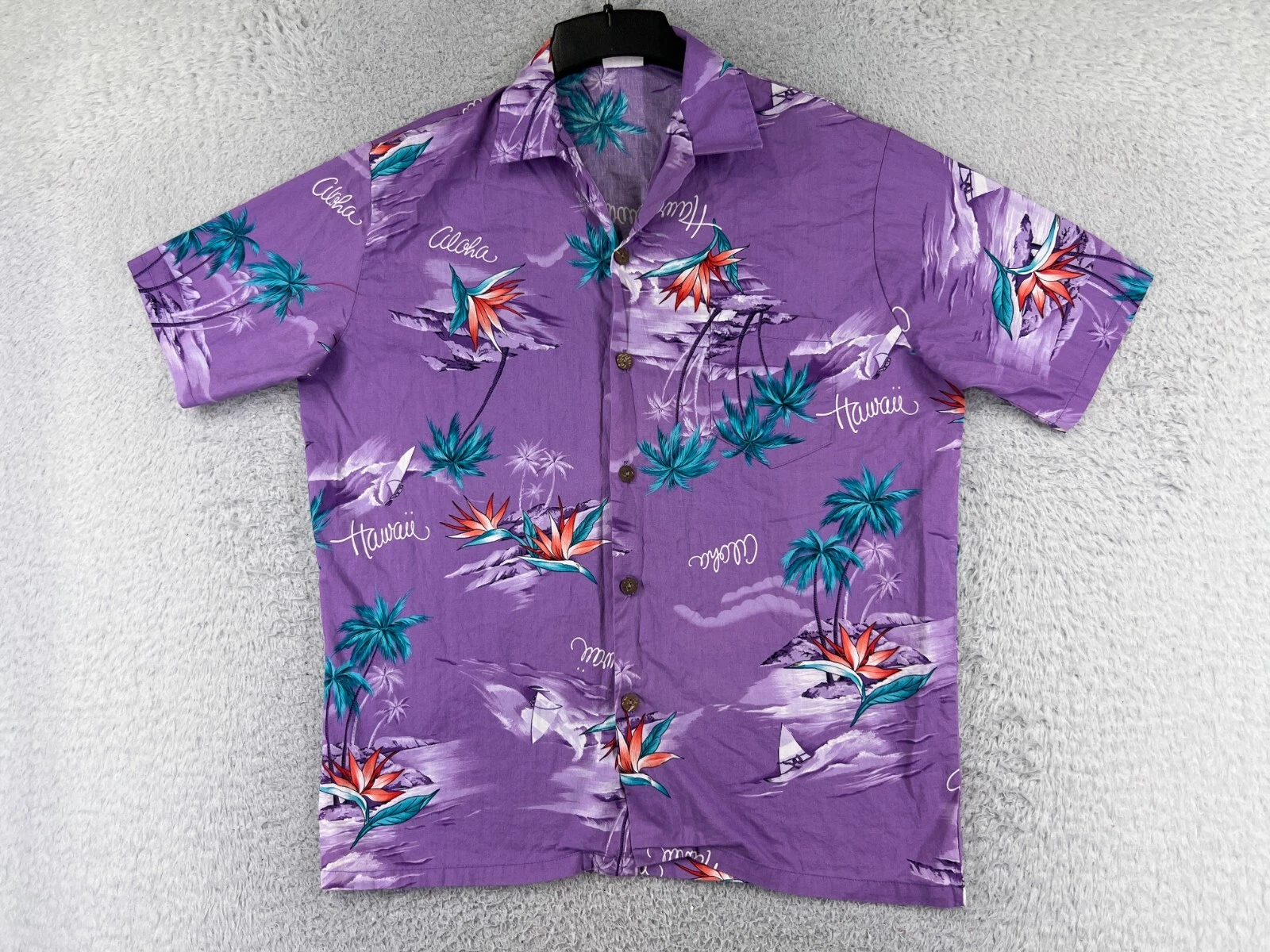 Pacific Local Shirt Adult Large Purple Palm Bird Paradise Wind Surfer Hawaiian