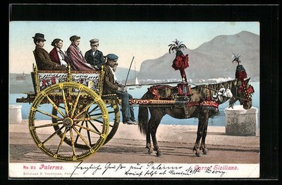 Ansichtskarte Palermo, Carro siciliano mit Fahrgästen 1906 