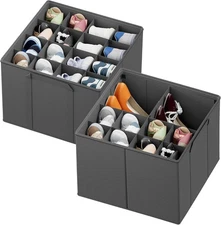 SpaceAid Shoe Organizer for Closet, 2 Pack Foldable Storage Grey 