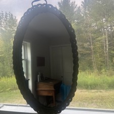 Antique oval wall mirror inlaid mahogany 