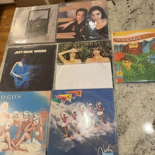 Lot Of 7 Vinyl Albums Led Zeppelin Go-Go’s (2) Roxy Music PJ Harvey Beach Boys