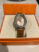 Image of Folli Follie watch beige croc leather strap, gold face w/diamond bezel