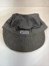 Vintage Union Made USA Big Smith Hickory Stripe Railroad Cap Hat Denim Rough