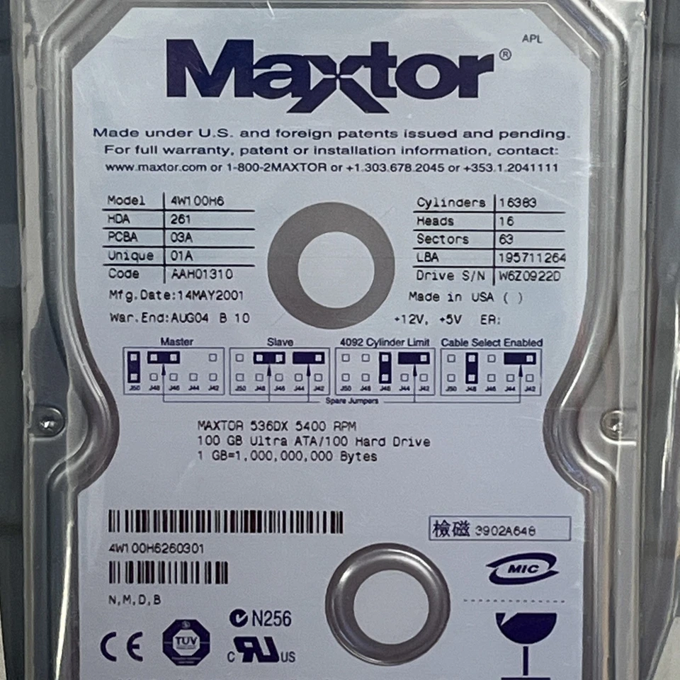 Maxtor 4W100H6 100GB IDE 3.5" Hard Drive HDD Sealed In Package - Image 2 of 4