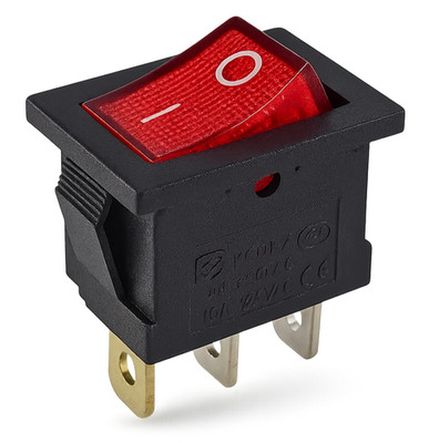Mini Wippschalter 19 x 13 mm, 6 A, 250 V~ 3 Pin, Wippe rot beleuchtet