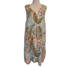 Tahari 100% Linen Tropical Sleeveless Dress Womens XL Beachy Shift Hawaiian Palm