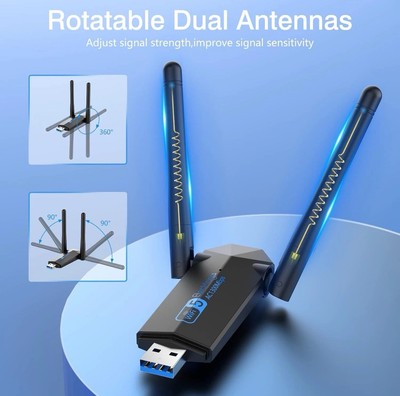 Elecmoga USB Wifi 5 Dongle 5Dbi Dual Band 5Ghz Computer 1300Mbp WLAN Adapter